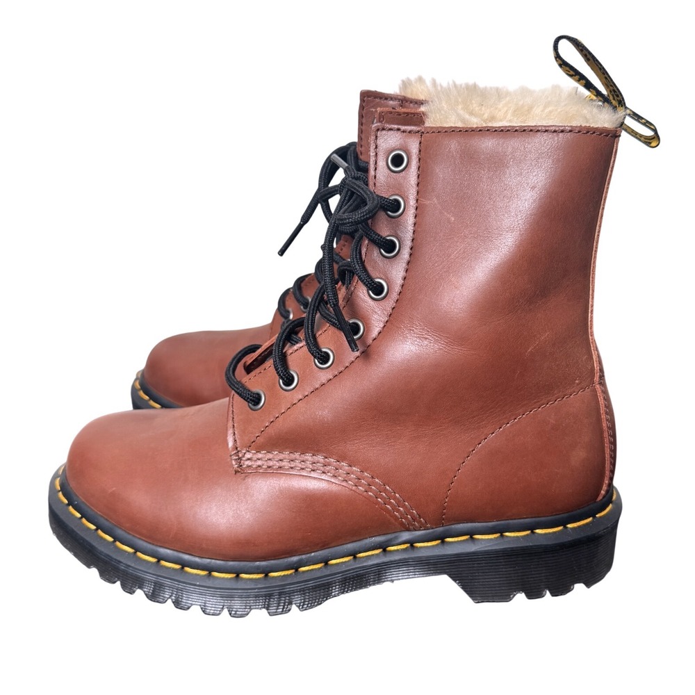 Dr. Martens Combat Boots 1460 Serena Women's Size 8 Faux Fur Lined Brown Leather - Picture 5 of 8